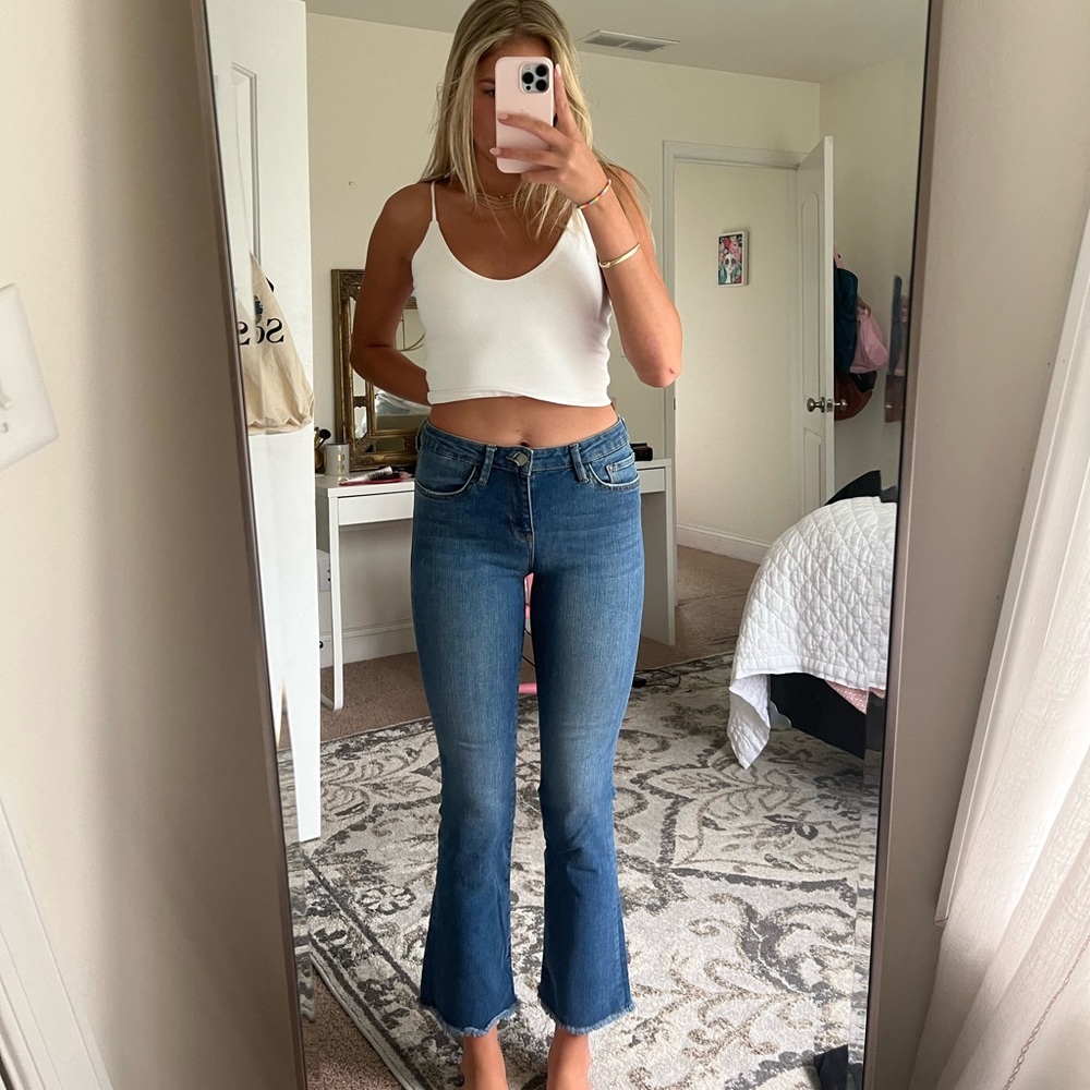 FREE PEOPLE HIGH WAISTED CROPPED FLARE JEANS